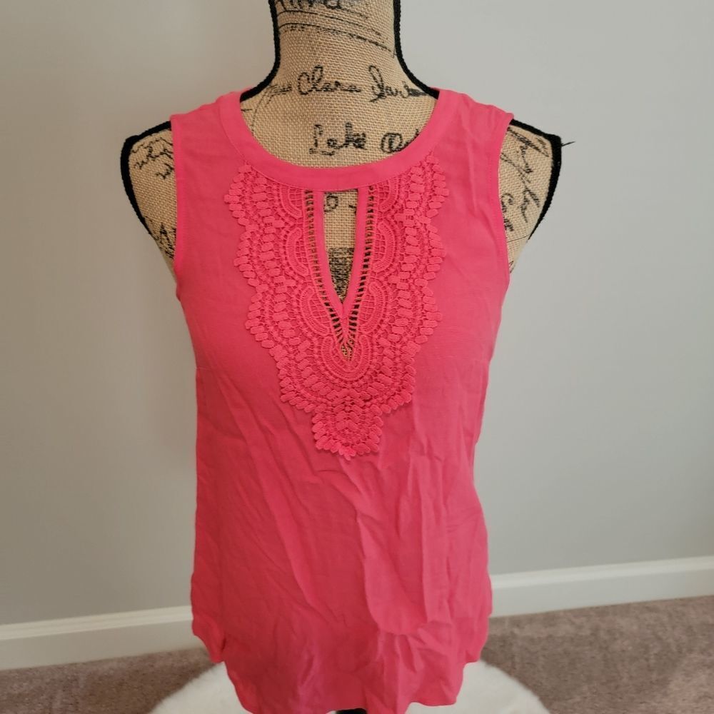 Pale Sky pink sleeveless embroidered lace top